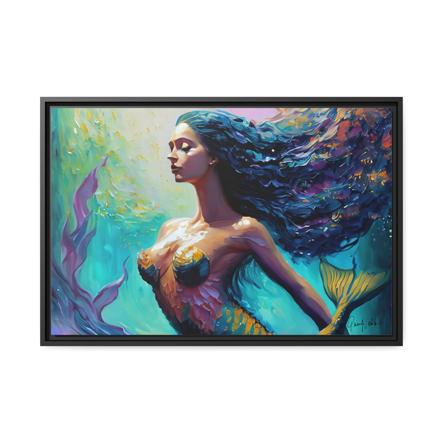 Mermaid Canvas Wall Art with Frame - by Queennoble