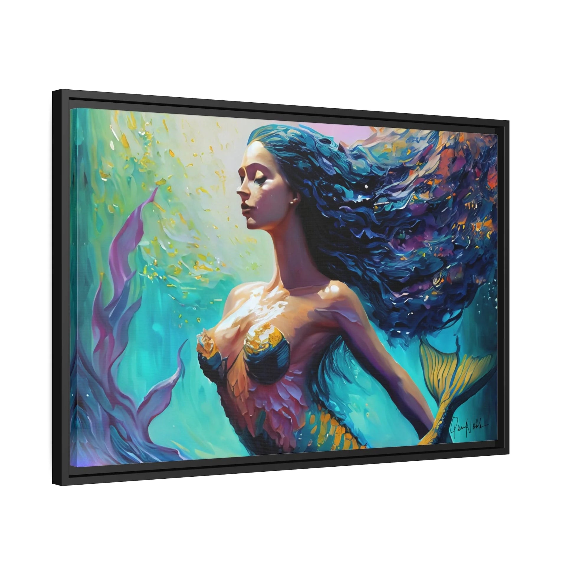 Mermaid Canvas Wall Art with Frame - by Queennoble