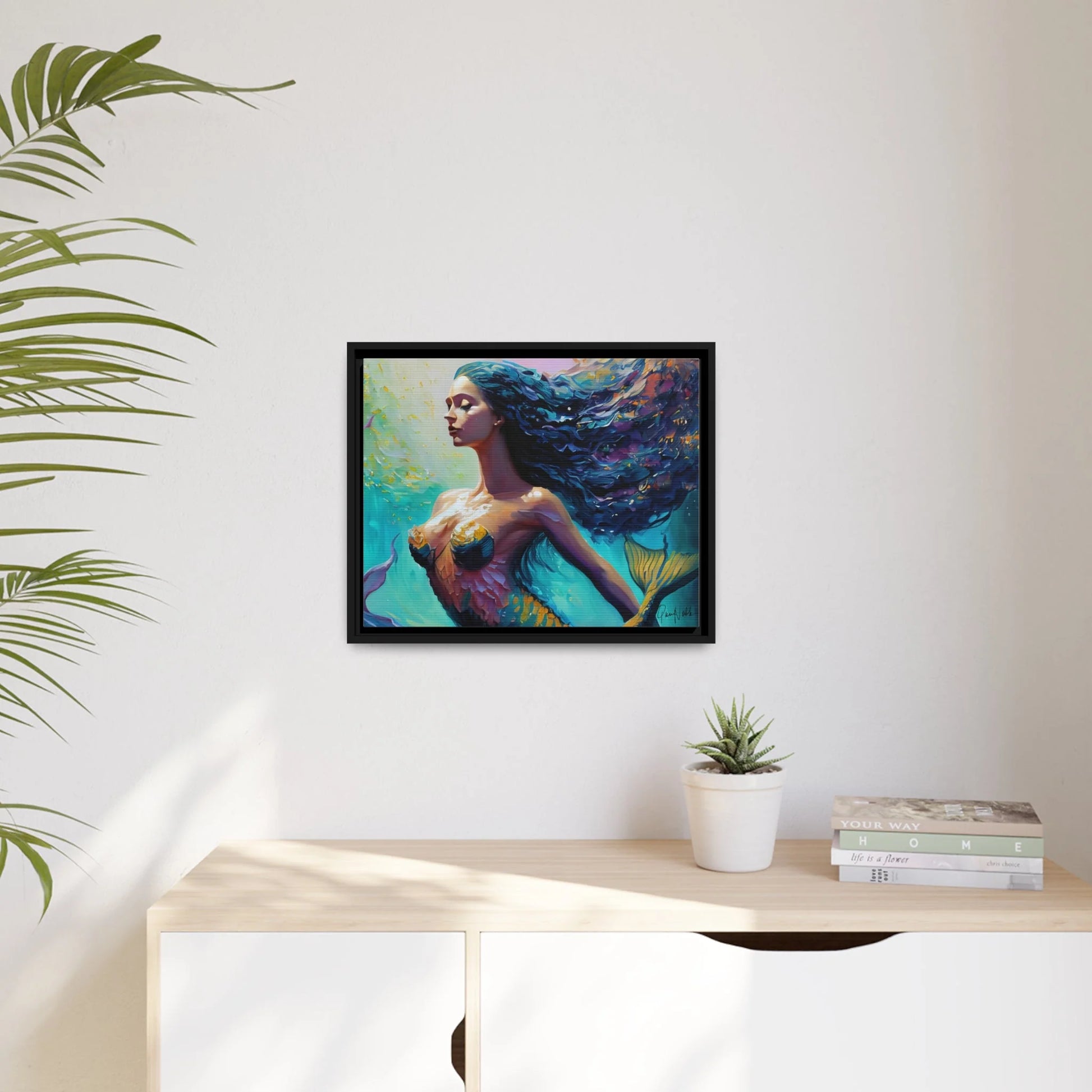 Mermaid Canvas Wall Art with Frame - by Queennoble