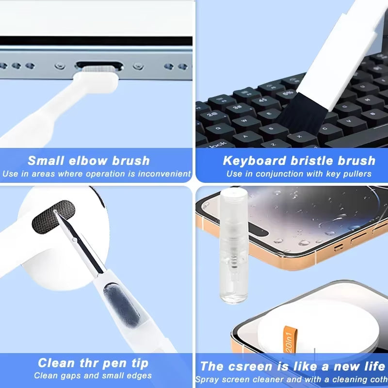 20-In-1 Cleaner Kit Earphones Cleaning Pen Screen Cleaning Tools Computer Keyboard Brush Keycap Puller Multifunctional Brush Kit