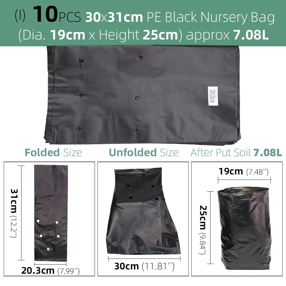 PE Environmental Black Plastic Breathable Anti-Uv Nursery Bags Agriculture Gardening Seedling Cultivation Grow Soil Bags