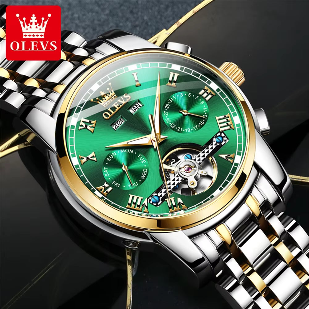 Automatic Mechanical Men Watches Stainless Steel Waterproof Date Week Green Fashion Classic Wrist Watches Reloj Hombre