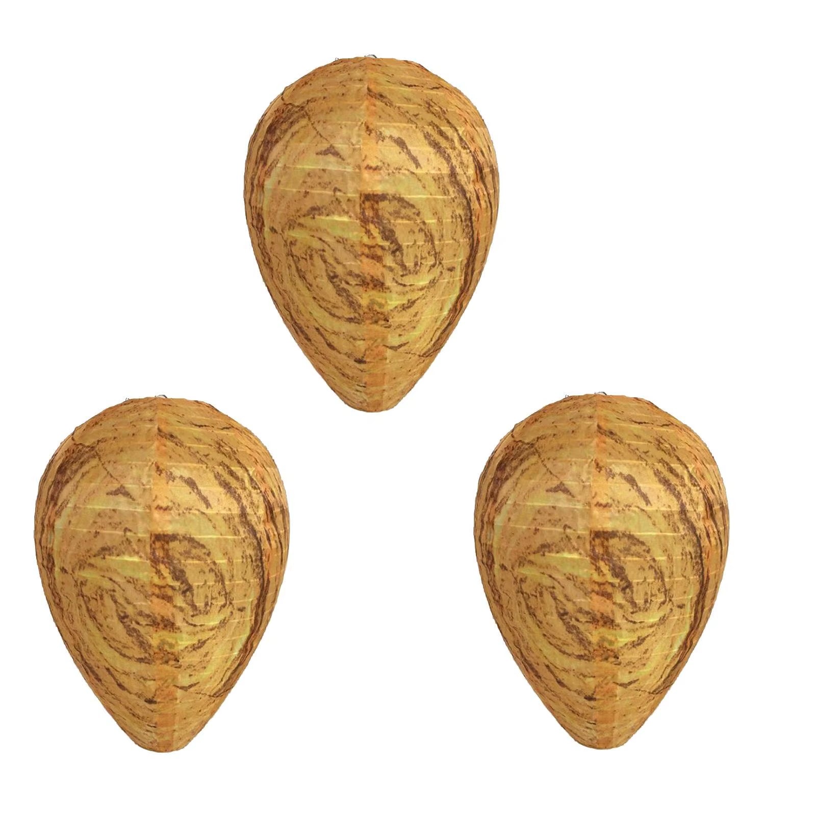 3Pcs Waterproof Hanging Wasp Nest Decoy Paper Non- Effective Fake Nest Bee Decoy Deterrent for Home