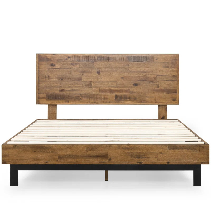 Lirim Industrial Modern Solid Wood Platform Bed with Adjustable Headboard