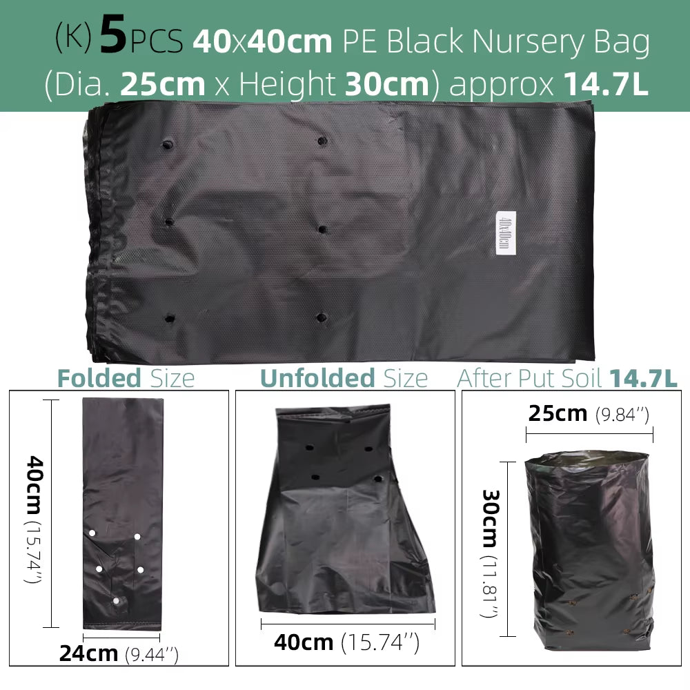 Garden PE Environmental Black Plastic Breathable Anti-Uv Nursery Bags Agriculture Gardening Seedling Cultivation Grow Soil Bags