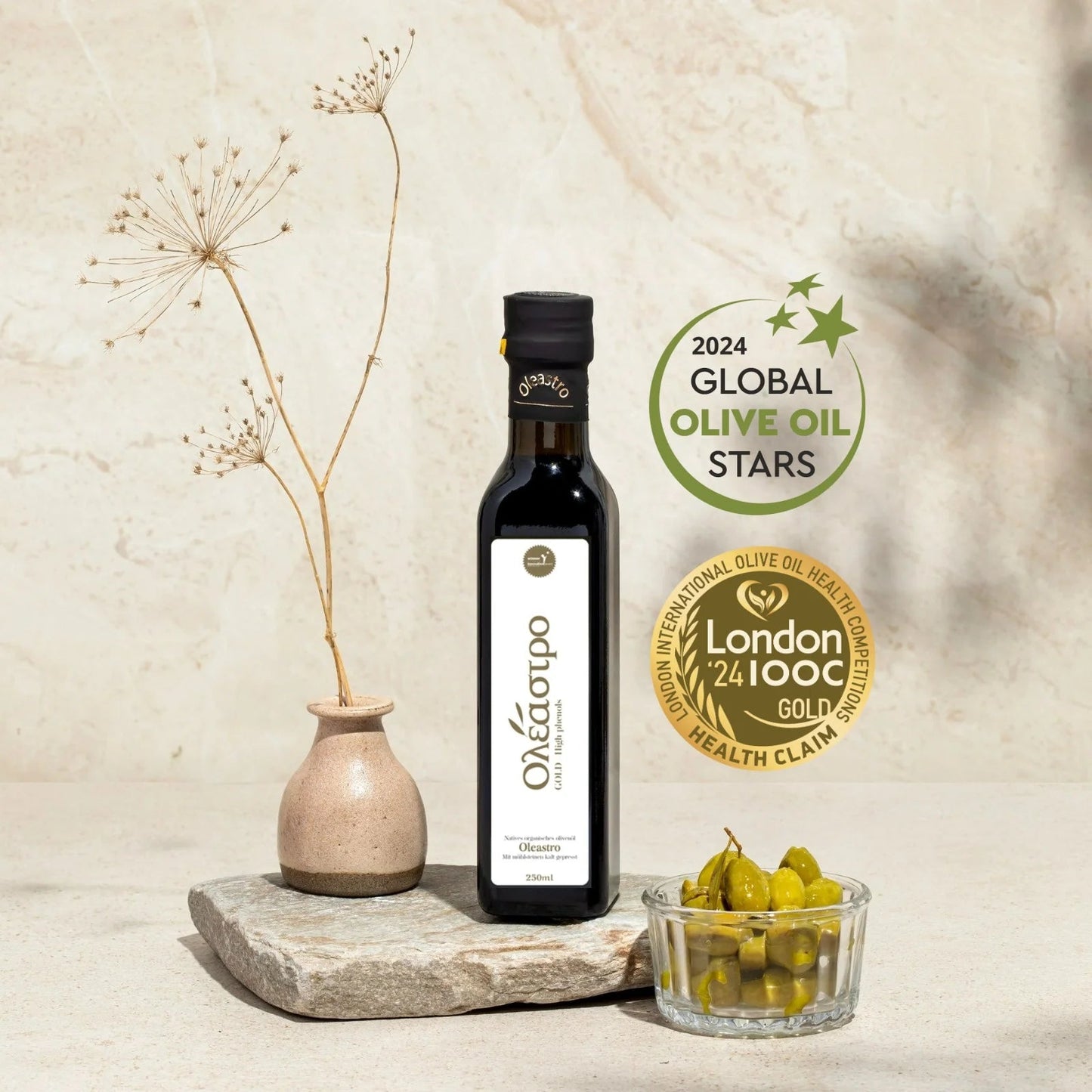 Highest Polyphenol Olive Oil - 250ML Koroneiki Organic Olive Oil by Oleastro Olive Park (Cyprus)