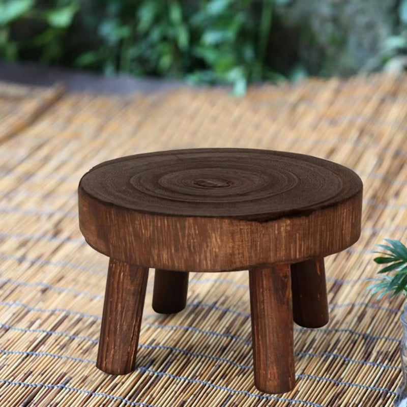 Solid Wood round Bench Flower Pot Holder Plant and Succulent Flower Pot Base Display Stand Stool Home Garden Patio Decor