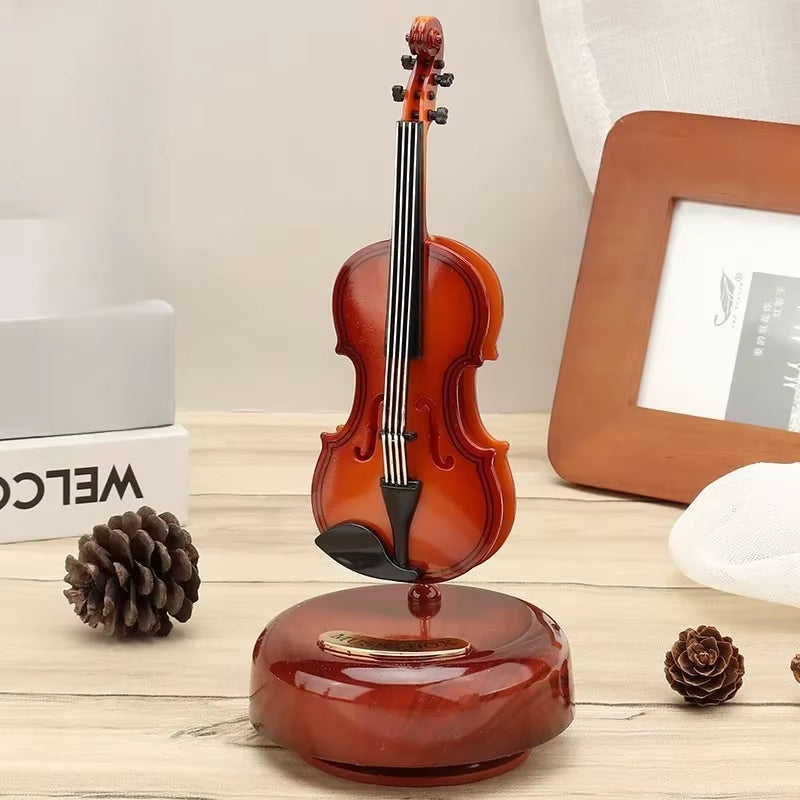 Rotating Music Box Guitar Violin Music Box Birthday Gift Girl Holiday Gift Living Room Creative Decoration Box for a Gift