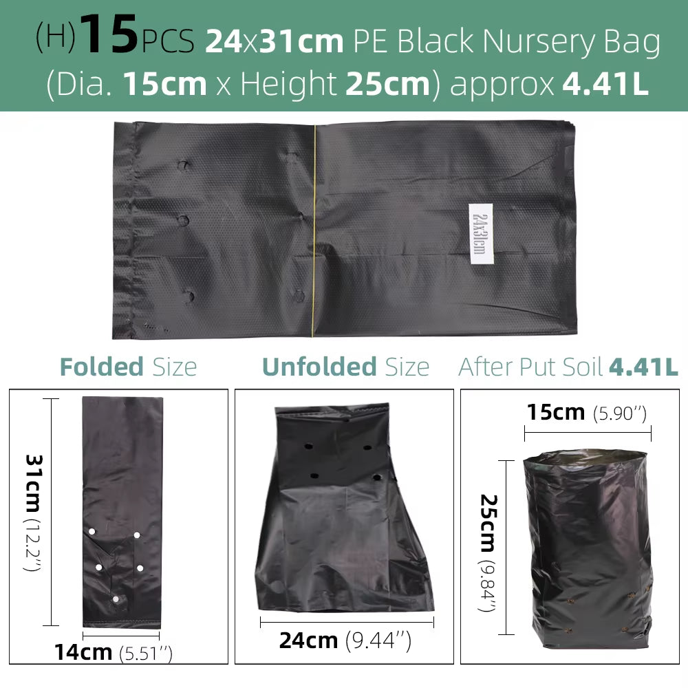 Garden PE Environmental Black Plastic Breathable Anti-Uv Nursery Bags Agriculture Gardening Seedling Cultivation Grow Soil Bags