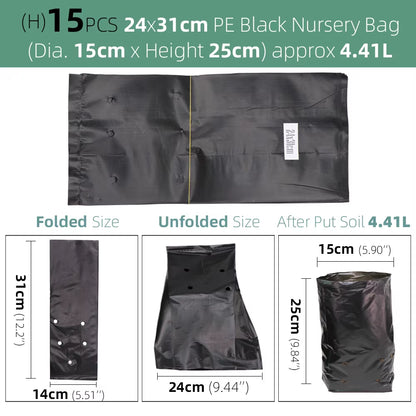 Garden PE Environmental Black Plastic Breathable Anti-Uv Nursery Bags Agriculture Gardening Seedling Cultivation Grow Soil Bags