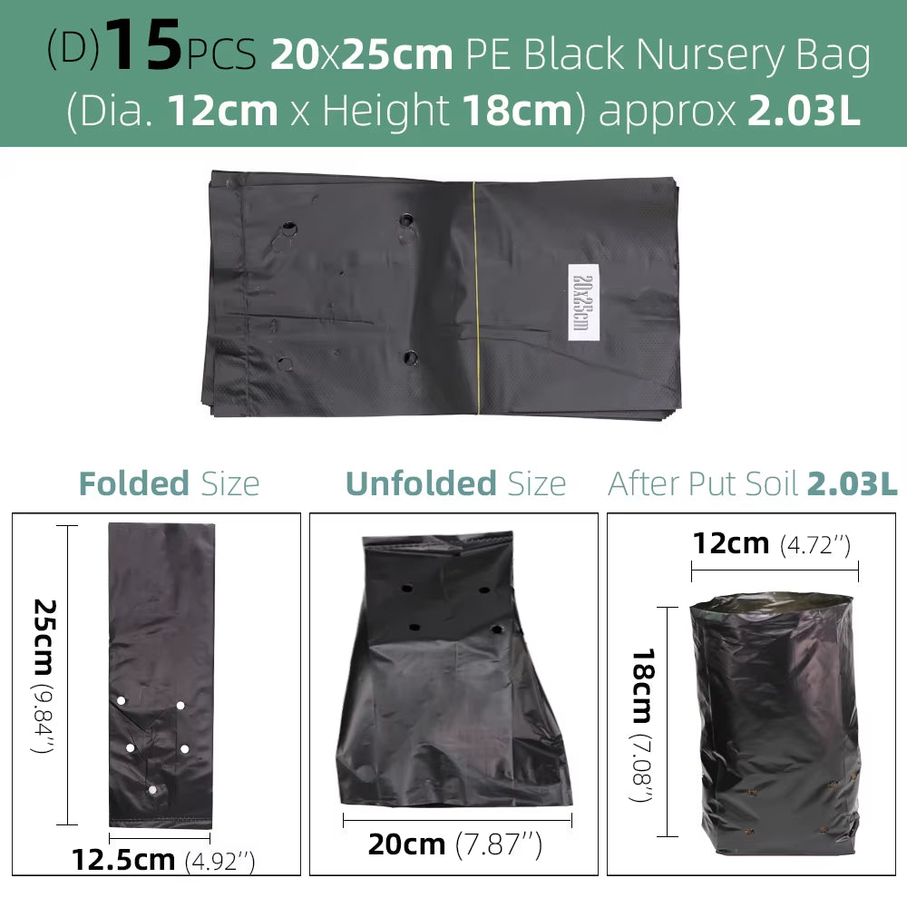 Garden PE Environmental Black Plastic Breathable Anti-Uv Nursery Bags Agriculture Gardening Seedling Cultivation Grow Soil Bags