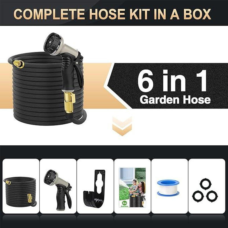 Lefree Garden Hose 100Ft, Expandable Garden Hose Leak-Proof with 40 Layers of Innovative Nano Rubber, 2024 Version, Lightweight, Durable, No-Kink Flexible Water Hose (Black)