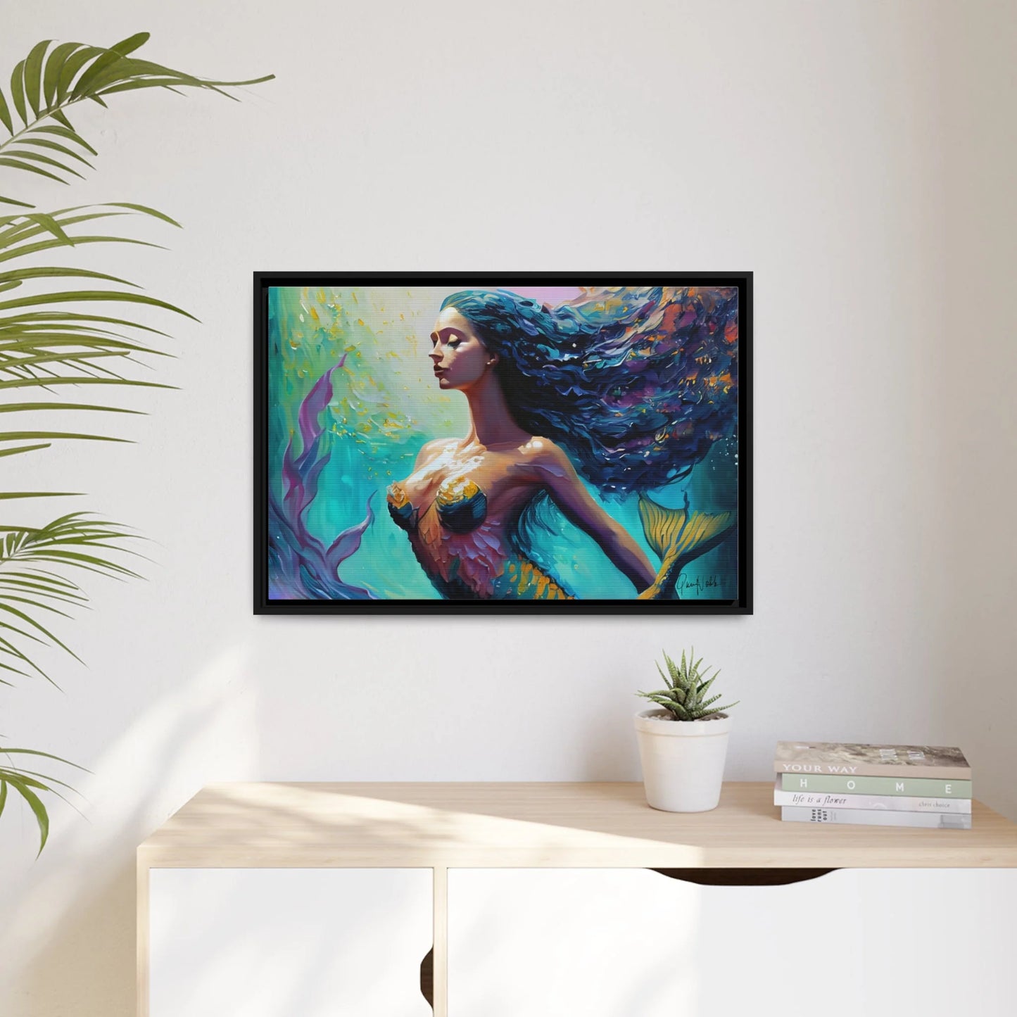 Mermaid Canvas Wall Art with Frame - by Queennoble