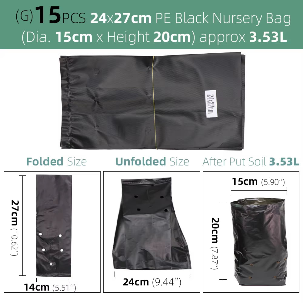 PE Environmental Black Plastic Breathable Anti-Uv Nursery Bags Agriculture Gardening Seedling Cultivation Grow Soil Bags