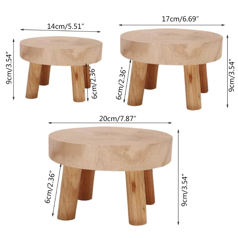 Solid Wood round Bench Flower Pot Holder Plant and Succulent Flower Pot Base Display Stand Stool Home Garden Patio Decor