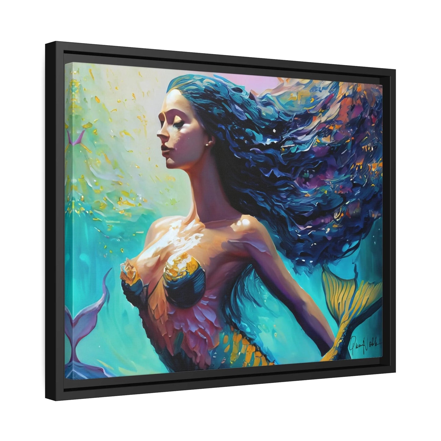 Mermaid Canvas Wall Art with Frame - by Queennoble