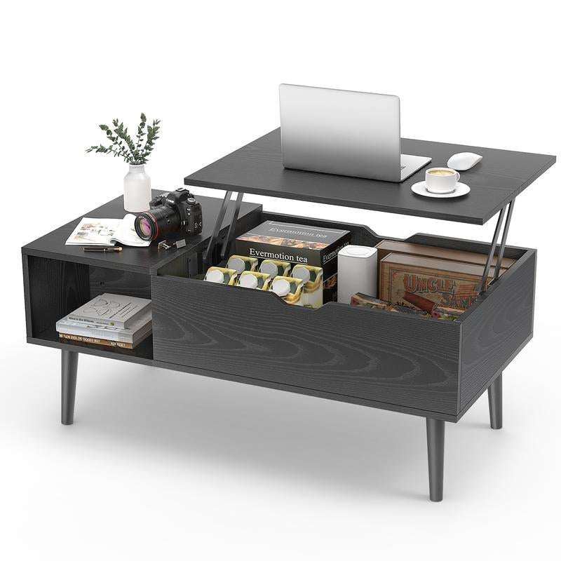 Lift-Top Coffee Table for Living Room with Storage Shelf and Hidden Compartment