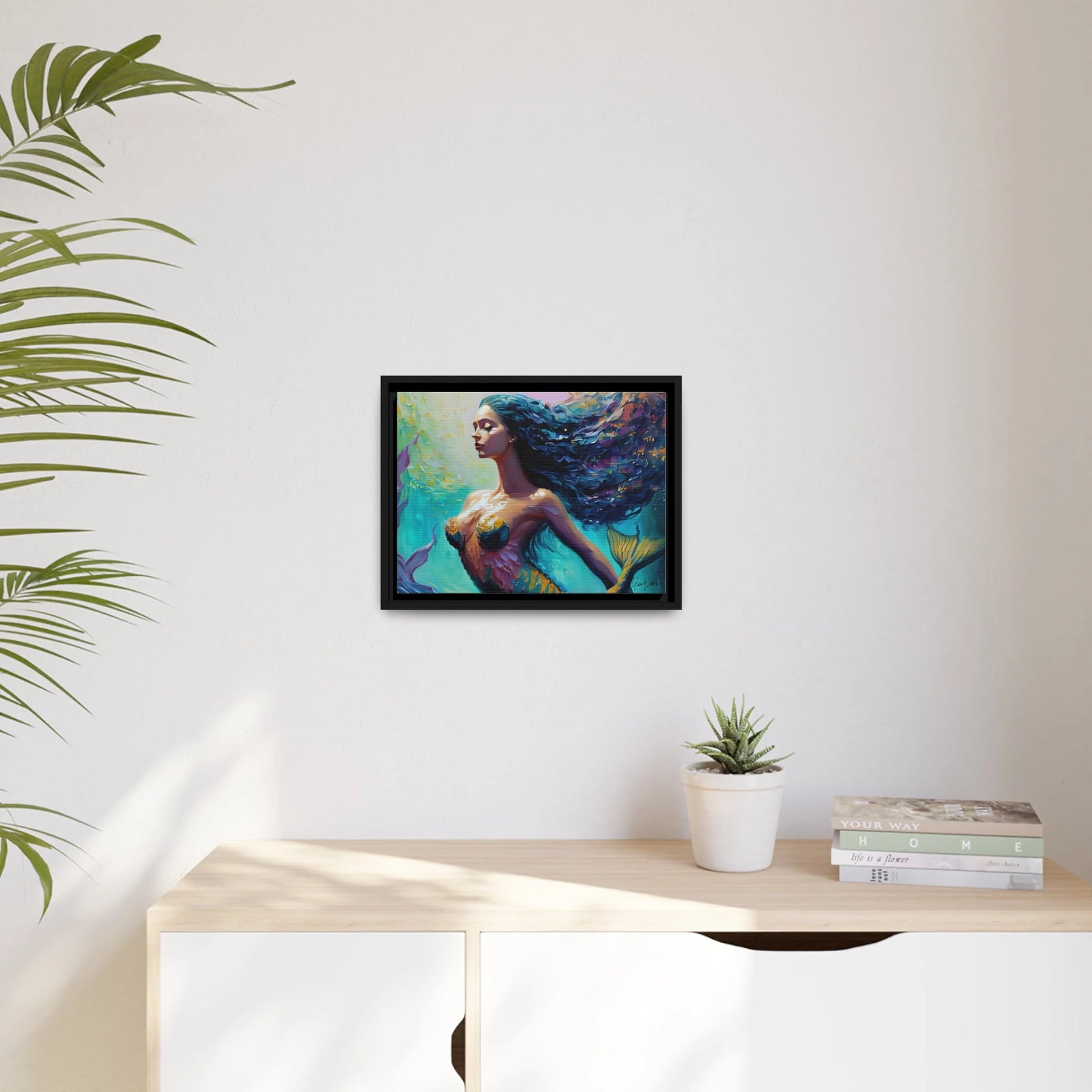 Mermaid Canvas Wall Art with Frame - by Queennoble