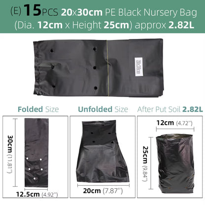 Garden PE Environmental Black Plastic Breathable Anti-Uv Nursery Bags Agriculture Gardening Seedling Cultivation Grow Soil Bags