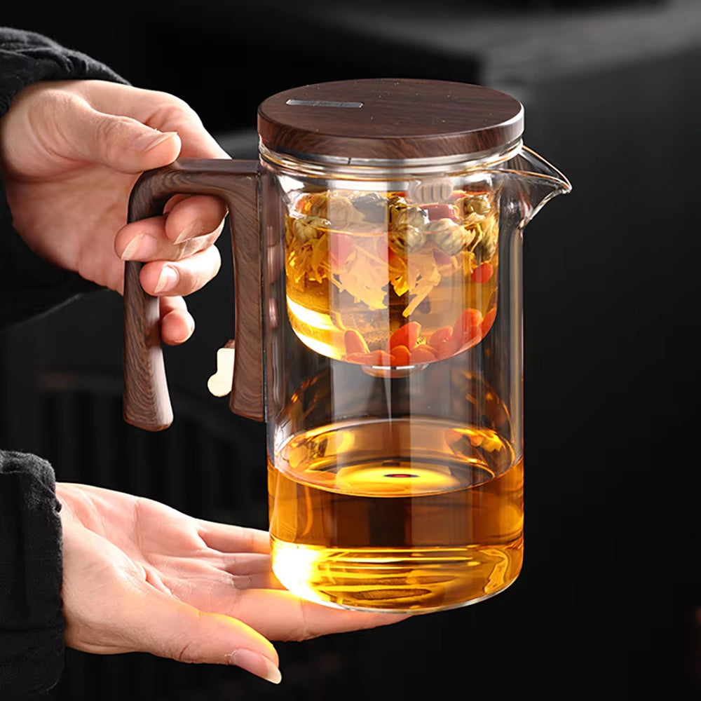 Glass Tea Pot Kettle Infuser 520ML/720ML Teapot Water Separation Inner Magnet One Click Magnetic Switch Tea Filtration Cup Set