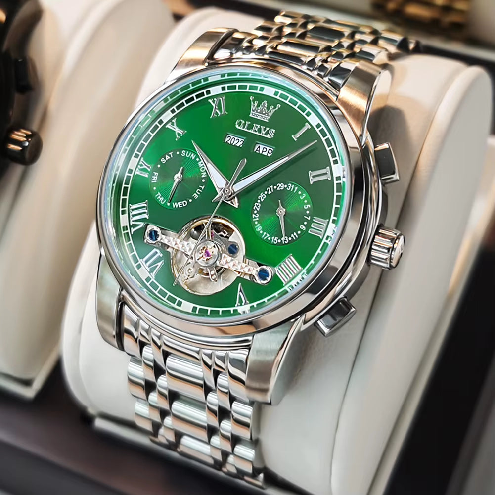 Automatic Mechanical Men Watches Stainless Steel Waterproof Date Week Green Fashion Classic Wrist Watches Reloj Hombre