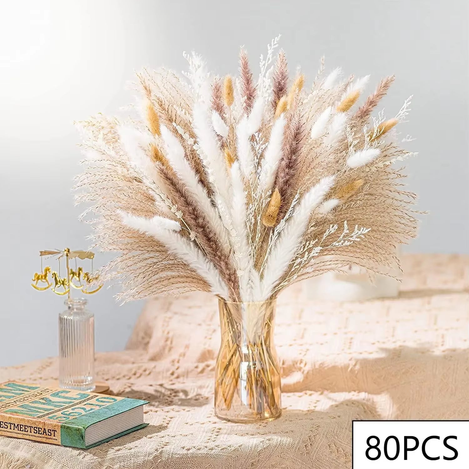 105Pcs Natural Dried Flowers Pampas Floral Bouquet Boho Country Home Decoration Rabbit Tail Grass Reed Wedding Decor Arrangement