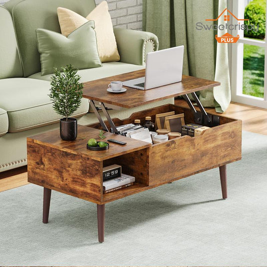 Lift-Top Coffee Table for Living Room with Storage Shelf and Hidden Compartment