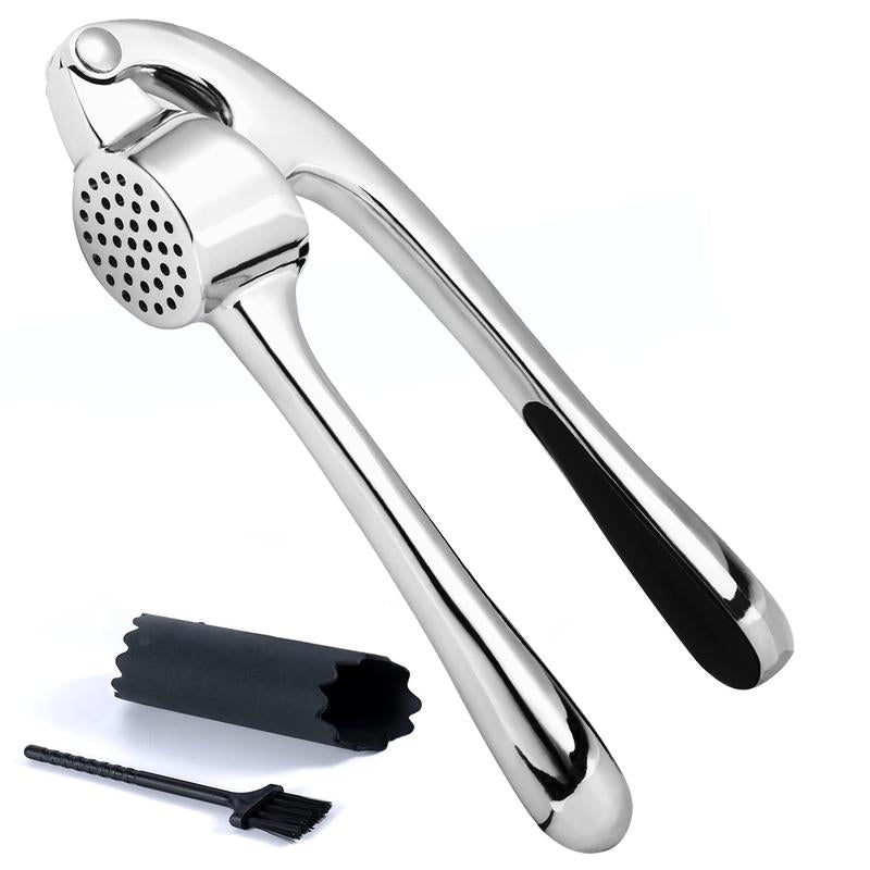 Kitesssensu 3 in 1 Premium Garlic Press Set, High Effective Garlic Mincer & Crusher, Dishwasher Safe & Rust Proof with Silicone Roller Peeler & Cleaning Brush, Kitchen Utensils