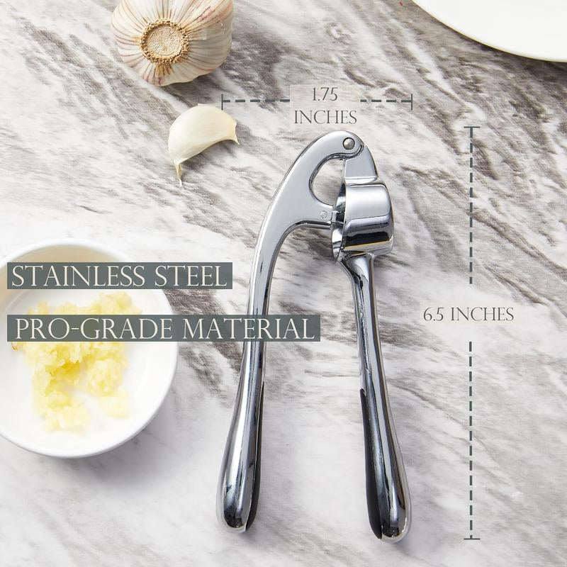 Kitesssensu 3 in 1 Premium Garlic Press Set, High Effective Garlic Mincer & Crusher, Dishwasher Safe & Rust Proof with Silicone Roller Peeler & Cleaning Brush, Kitchen Utensils