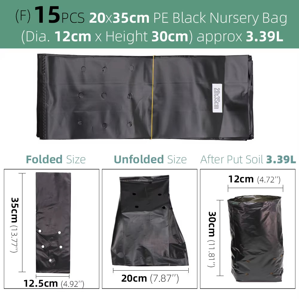 PE Environmental Black Plastic Breathable Anti-Uv Nursery Bags Agriculture Gardening Seedling Cultivation Grow Soil Bags