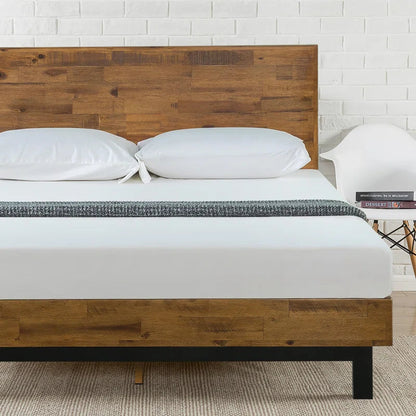 Lirim Industrial Modern Solid Wood Platform Bed with Adjustable Headboard