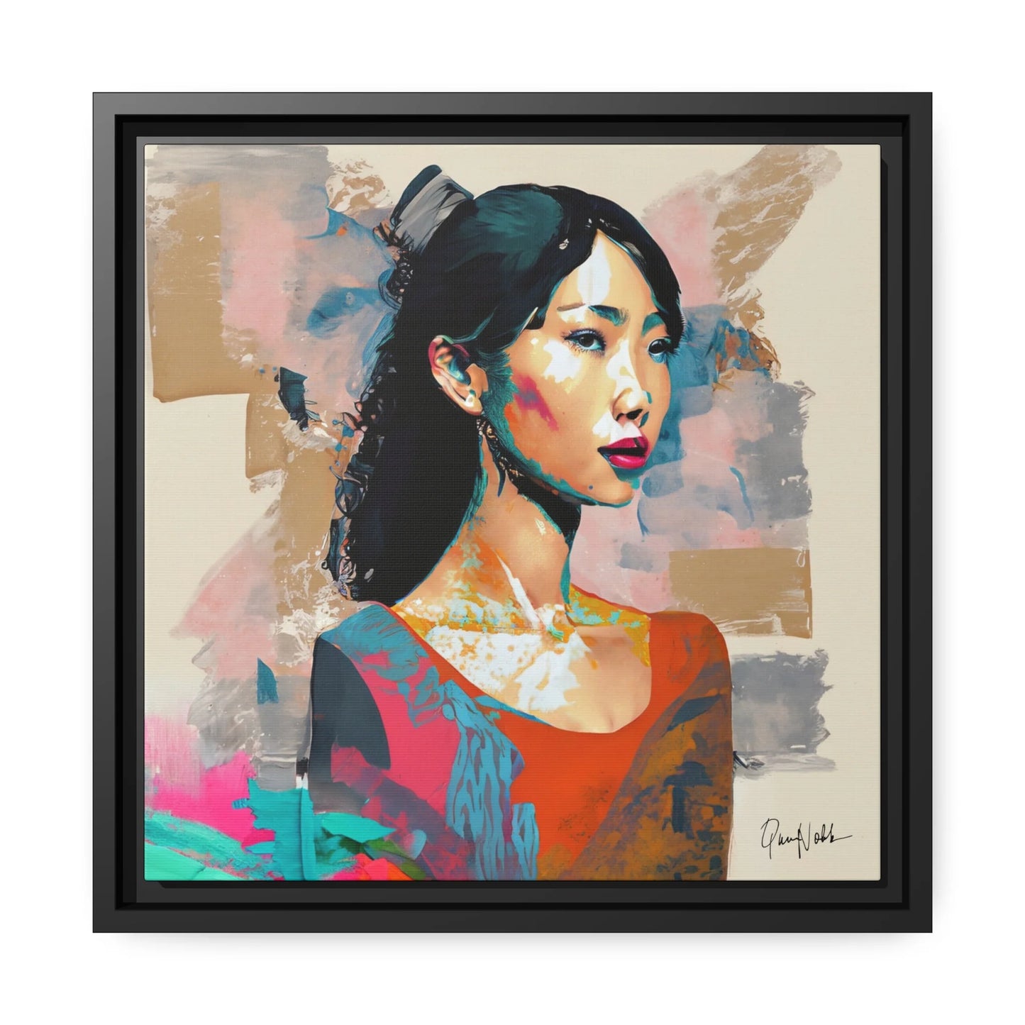 Asian Lady Beautiful Portrait Canvas Wall Art with Frame