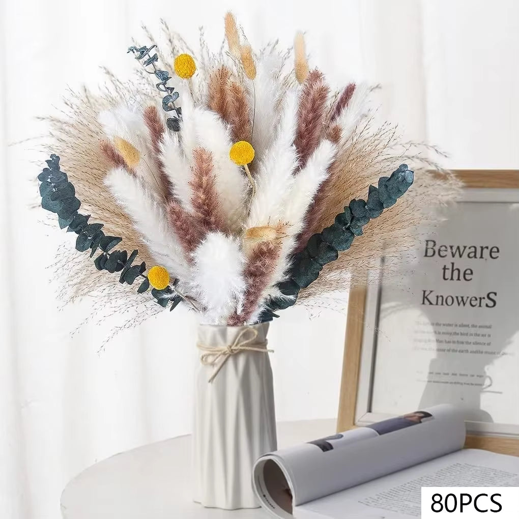 105Pcs Natural Dried Flowers Pampas Floral Bouquet Boho Country Home Decoration Rabbit Tail Grass Reed Wedding Decor Arrangement