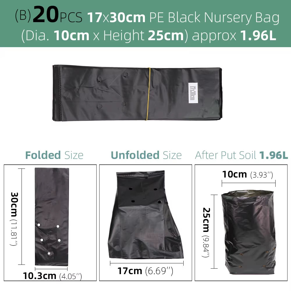 Garden PE Environmental Black Plastic Breathable Anti-Uv Nursery Bags Agriculture Gardening Seedling Cultivation Grow Soil Bags