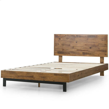 Lirim Industrial Modern Solid Wood Platform Bed with Adjustable Headboard