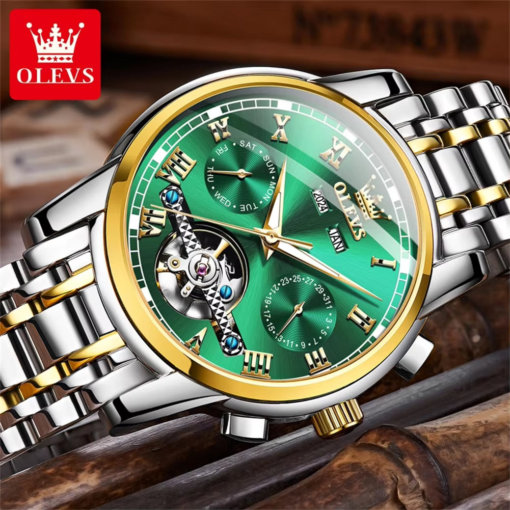 Automatic Mechanical Men Watches Stainless Steel Waterproof Date Week Green Fashion Classic Wrist Watches Reloj Hombre