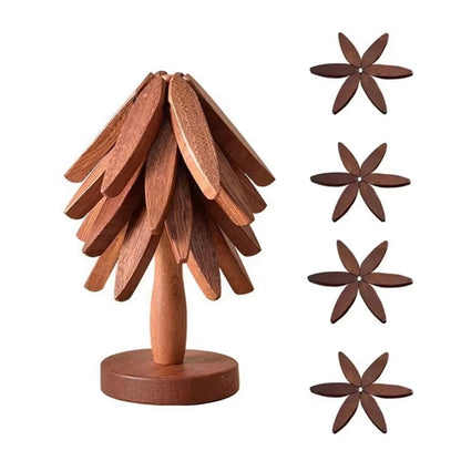 4PCS Trivets Wooden Trivets for Hot Dishes Insulation Pad Tree Shape Trivet Set Coaster for Teapot Hot Pots Halloween Christmas