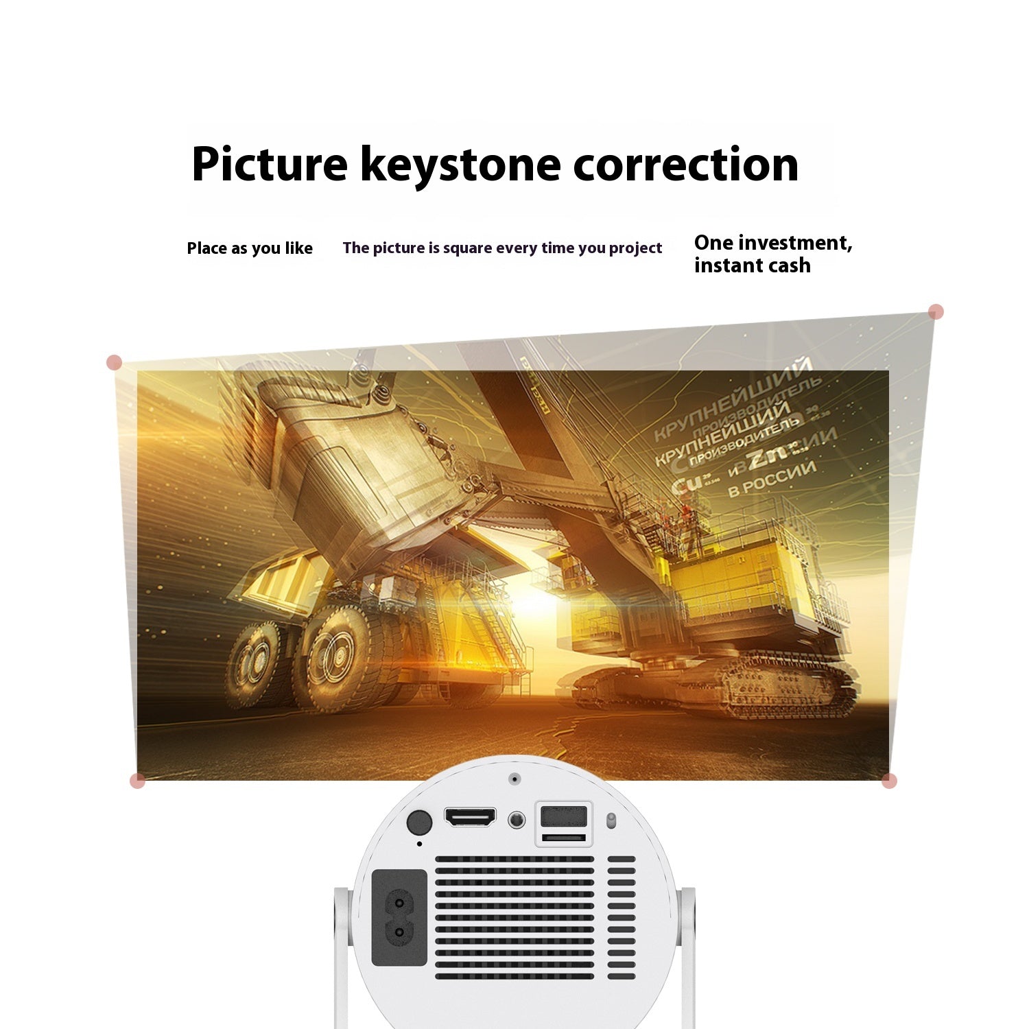 Portable Projector Small Straight Projector for Home Use 180 Degrees Projection Angle Automatic Focus Home Video Projector