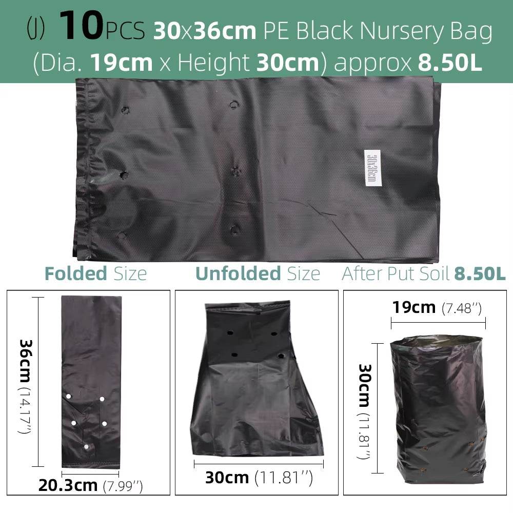 PE Environmental Black Plastic Breathable Anti-Uv Nursery Bags Agriculture Gardening Seedling Cultivation Grow Soil Bags