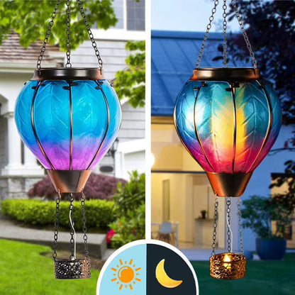 Flickering Flame Hot Air Balloon Paper Lantern Outdoor Solar Garden Light IP65 Waterproof Hanging Paper Lamp Holiday Party Decor