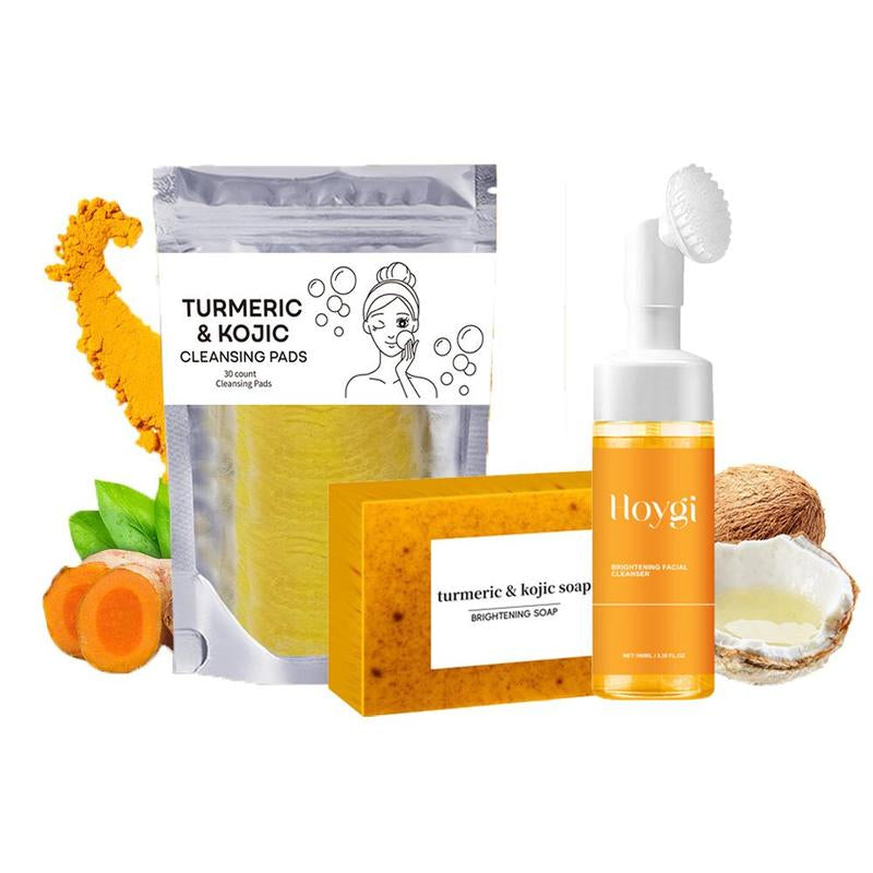 Turmeric Wash and Care Three Pieceset, Tureric Tablets, Turmeric Cleansing Mousse, Turmeric Soap Facial Cleansing Skincare Facial Cleansing Cleanser