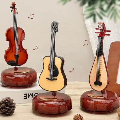 Rotating Music Box Guitar Violin Music Box Birthday Gift Girl Holiday Gift Living Room Creative Decoration Box for a Gift