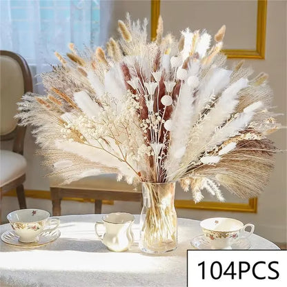 105Pcs Natural Dried Flowers Pampas Floral Bouquet Boho Country Home Decoration Rabbit Tail Grass Reed Wedding Decor Arrangement