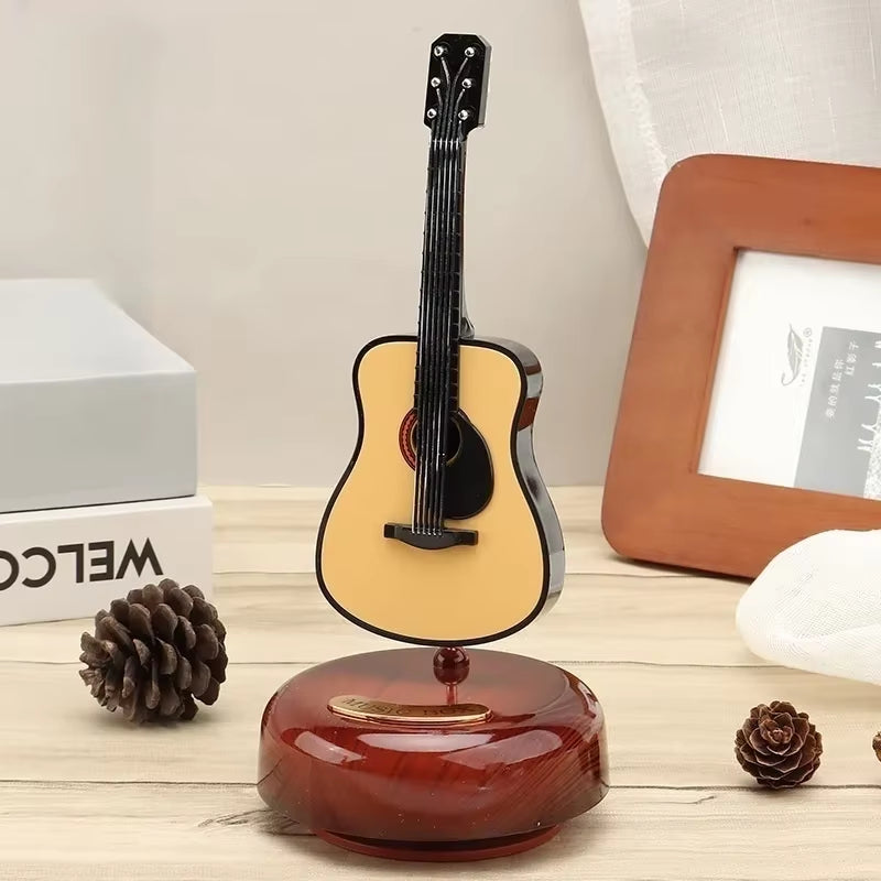 Rotating Music Box Guitar Violin Music Box Birthday Gift Girl Holiday Gift Living Room Creative Decoration Box for a Gift