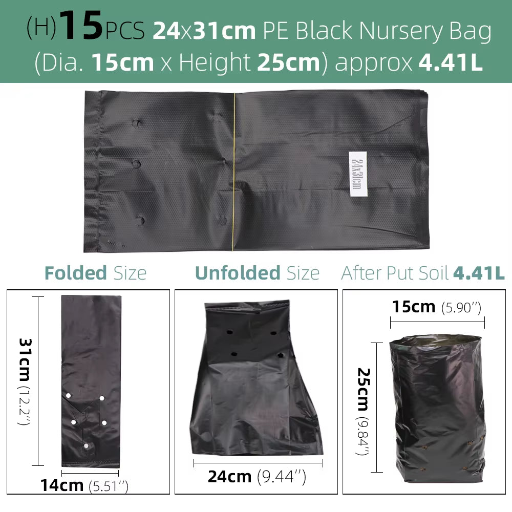 PE Environmental Black Plastic Breathable Anti-Uv Nursery Bags Agriculture Gardening Seedling Cultivation Grow Soil Bags