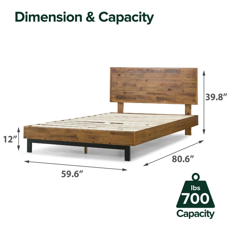 Lirim Industrial Modern Solid Wood Platform Bed with Adjustable Headboard