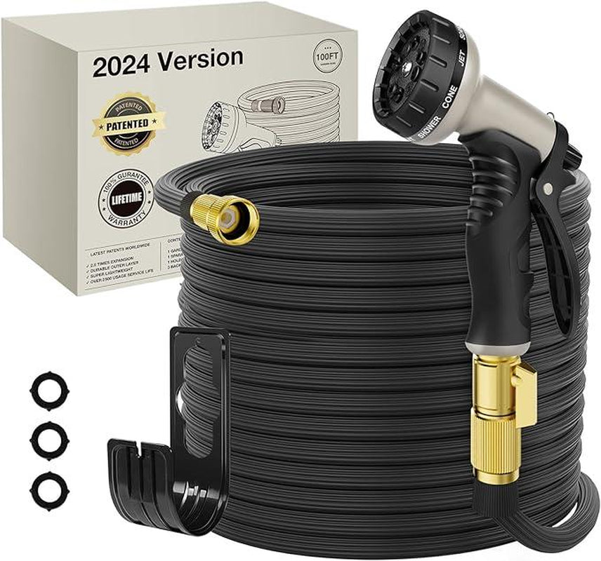 Lefree Garden Hose 100Ft, Expandable Garden Hose Leak-Proof with 40 Layers of Innovative Nano Rubber, 2024 Version, Lightweight, Durable, No-Kink Flexible Water Hose (Black)