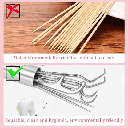 7Pcs/Set Aluminum Toothpick Set Tooth Flossing Reusable Toothpicks Portable Toothpick Floss Teeth Cleaner Oral Cleaning