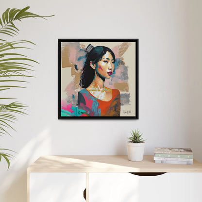 Asian Lady Beautiful Portrait Canvas Wall Art with Frame