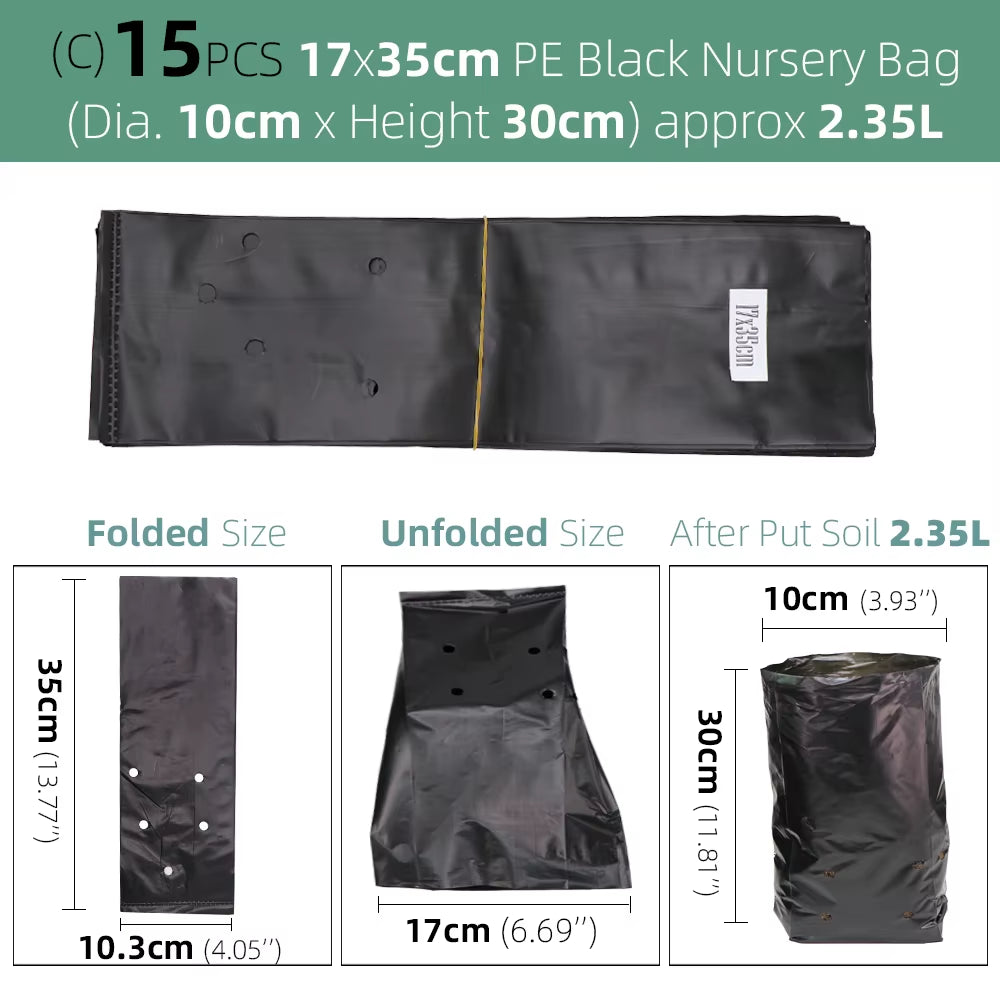 PE Environmental Black Plastic Breathable Anti-Uv Nursery Bags Agriculture Gardening Seedling Cultivation Grow Soil Bags